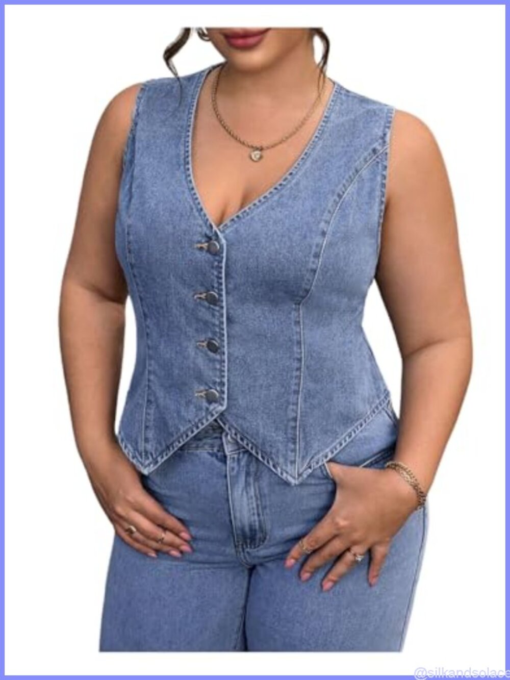 Women's Plus Size Sleeveless Denim Vest Jacket V-Neck Button Front Casual